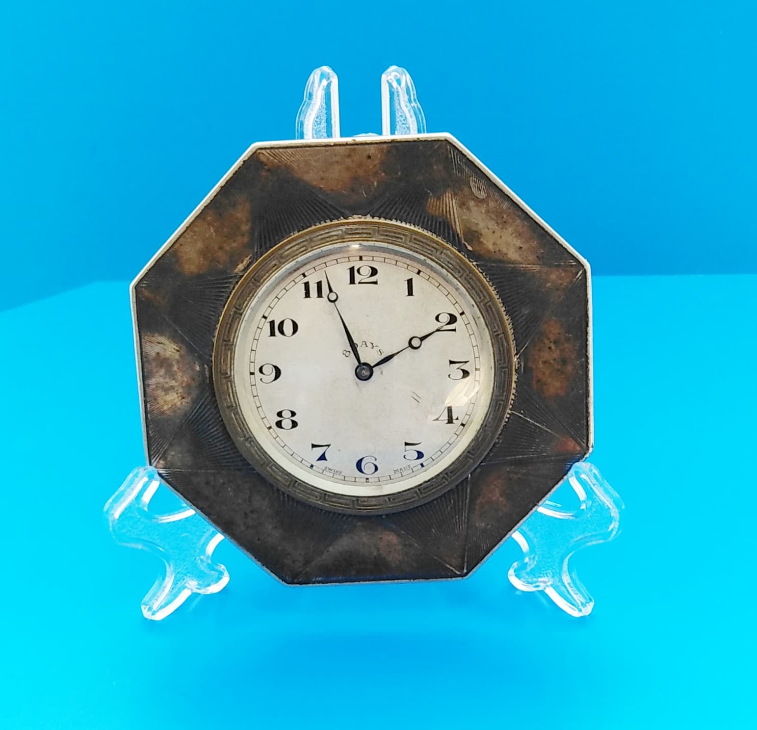 Art Deco Britannia Silver Octagonal 8-Day Desk Clock (3.5") – London 1929 by British Metallising Co Ltd
